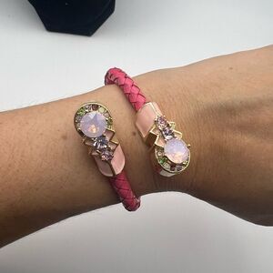 Pink and Gold cable bracelet with Gem Accents
